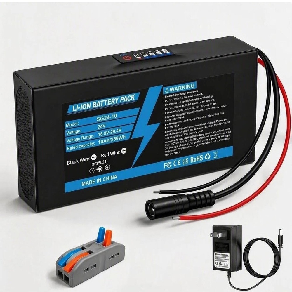 24V 5Ah Li-Ion Battery Pack SG24-5 129.5Wh 29.4V Charger Kit DIY Solar Black